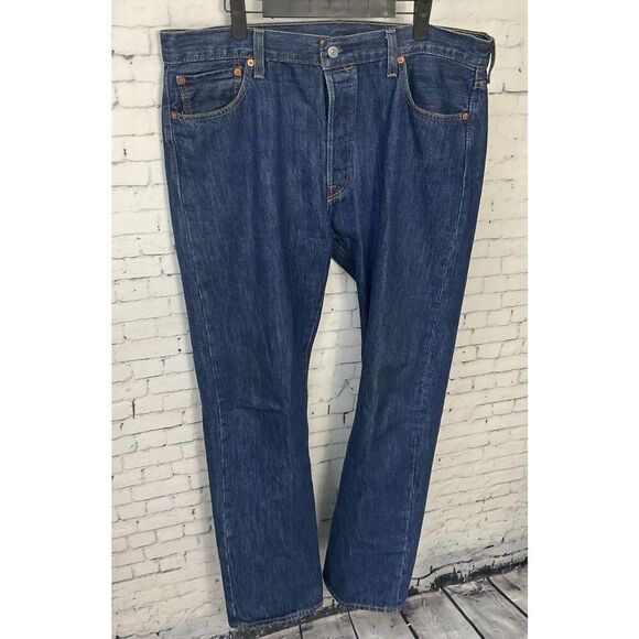 Levis 501 Jean Men 36x32 Blue Denim Pant Button Fly Outdoors Preppy Dark Wash N2 - Picture 2 of 11